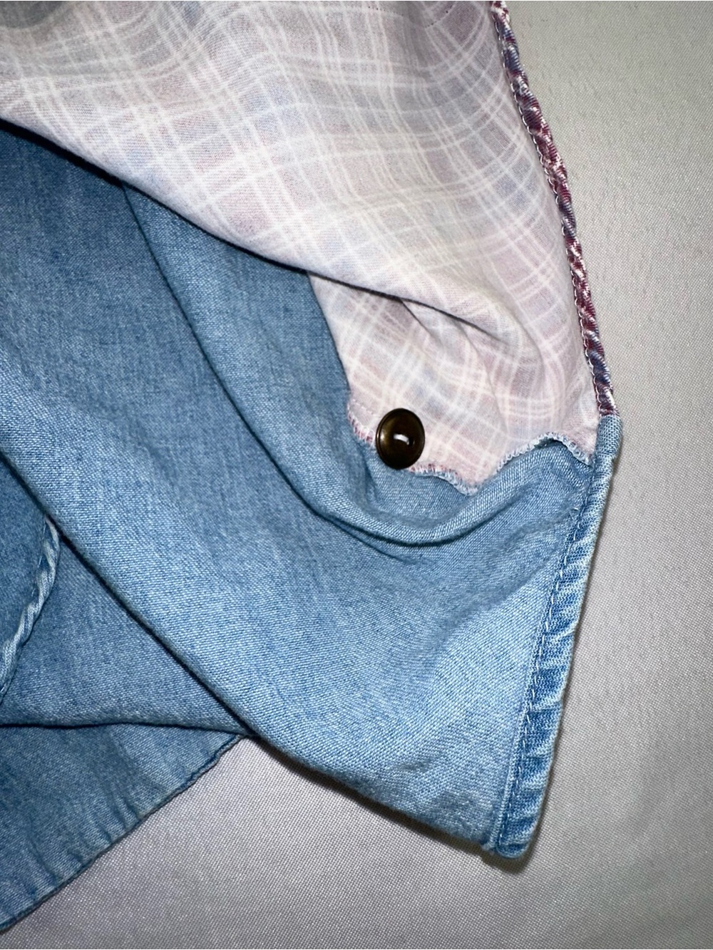 Vintage 100% Cotton Patchwork Button Up | Lightweight 4th of July Chambray M - Picture 11 of 12